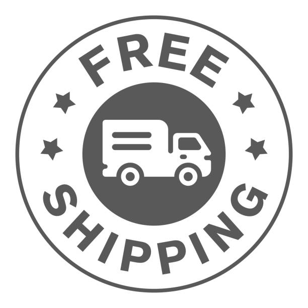 Free Shipping stamp in Dark grey color in round shape on a white background