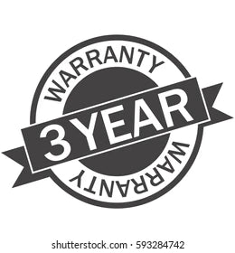 A circular dark grey and white stamp-style graphic reading 'WARRANTY 3 YEAR WARRANTY' on a plain white background.