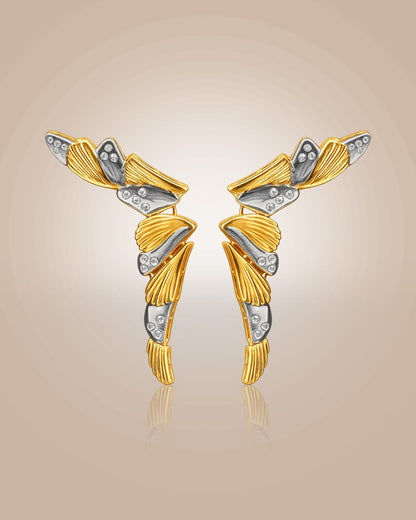 925 silver 22K gold vermeil & rhodium shell earcuff with CZ accents; anti-tarnish, daily wear on warm beige background.